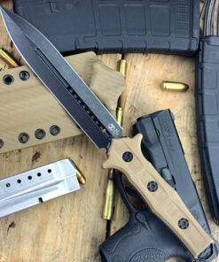 Heretic Knives H003-8A-FDE Nephilim Double Edge Battleworn Black with FDE G10 Fixed Blade