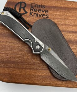 Chris Reeve Knives Small Sebenza 31 LH Drop Point Bog Oak Inlay with Boomerang Damascus Blade Matte Finish Handles