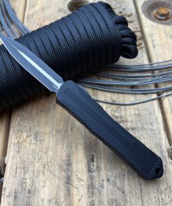 Heretic Knives Manticore-S Double Edge Battleworn Black with Black Handle and Battleworn Black Hardware