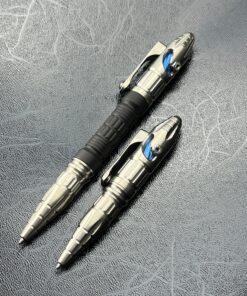 Heretic Knives H038-Ti/Alum Thoth Full Size-Pen Standard Stonewash Ti Cap/Tail/Clip with Black ANO Aluminum Barrel/ Blue Ti Bolt