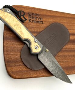 Chris Reeve Knives Large Sebenza 31 Drop Point Raindrop Damascus LH/ Box Elder Inlay Handles