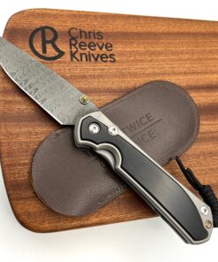 Chris Reeve Knives Large Sebenza 31 DOUBLE GOLD Lug Drop Point Ladder Damascus/ Macassar Ebony Inlay Matte Finish Handles