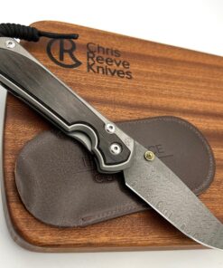 Chris Reeve Knives Large Sebenza 31 LEFT HAND Drop Point Ladder Damascus Blade DOUBLE GOLD LUGS with Bog Oak Inlay