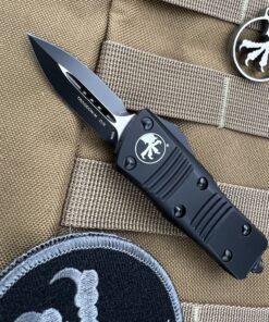 MICROTECH 238-1T Troodon-Mini OTF Auto Tactical Double Edge Black Blade with Black Aluminum Handles