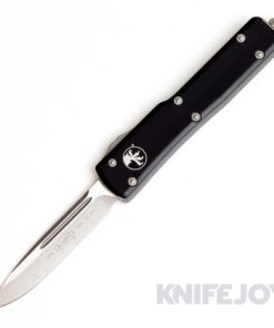 MICROTECH 148-10 UTX-70 OTF Auto Stonewash Drop Point Plain Blade with Black Aluminum Handles