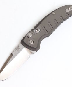 Hogue HOGK24112 A01-Microswitch Automatic Folder Tumbled Drop Point Blade with Matte Grey Aluminum Frame