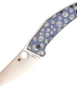 Spyderco C211TIPBLSKULL SpydieChef Blue Ti Plainedge Knife KnifeJoy Exclusive with Custom Skull Engraving