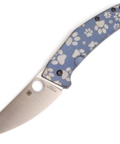 Spyderco C211TIPBLPAW SpydieChef Blue Ti Plainedge KnifeJoy Exclusive Custom Paws Engraved
