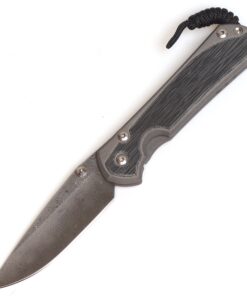 Chris Reeve Knives Large Sebenza 31 Drop Point Raindrop Damascus Blade with Black Micarta Inlays/ Double Silver Lugs