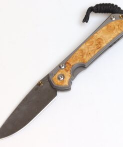 Chris Reeve Knives Small Sebenza 31 Drop Point Raindrop Damascus with Matte Finish Box Elder Inlay/ Double Gold Lugs