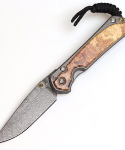 Chris Reeve Knives Small Sebenza 31 Drop Point Boomerang Damascus with Matte Finish Box Elder Inlay/ Double Gold Lugs