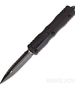 MICROTECH 227-3T Dirac Delta OTF Auto Double Edge Tactical Serrated Blade with Black Aluminum Handles