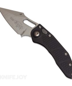 MICROTECH 169-10 Stitch Auto Folding Knife Plain Stonewash Blade with Black Aluminum Handles