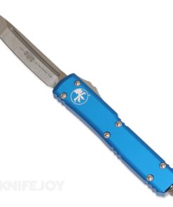 MICROTECH 123-10BL Ultratech OTF Auto Tanto Edge Stonewash Blade with Blue Aluminum Handles