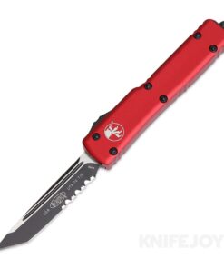 MICROTECH 149-2RD UTX-70 OTF Auto Tanto Edge/ Partially Serrated Black Blade with Red Aluminum Handles