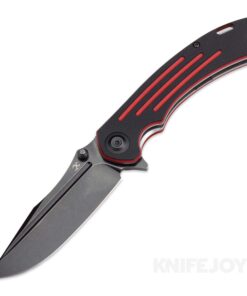 Kansept Knives T1032A1 Pretatout Framelock Flipper Black TiCn Coated Blade with Black/ Red G10 Handles
