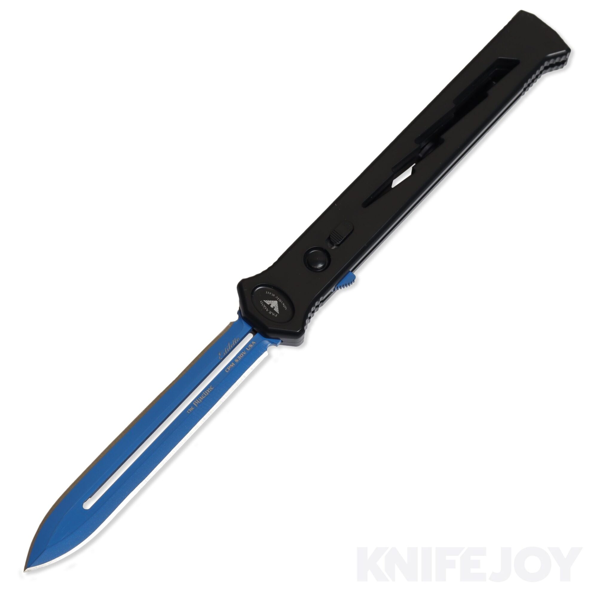 Paragon ASH-EST-SP-LB-B-CBLU Estilleto Dagger OTF Cerakote Blue Spear Point Blade with Black Handle Aluminum Handle