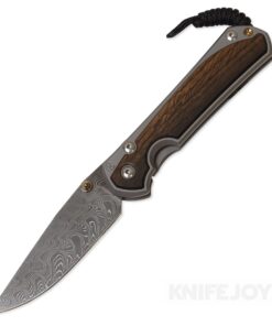 Chris Reeve Knives Large Sebenza 31 Boomerang Damascus Drop Point Double Gold Lug Blade with Bog Oak Inlay Matte Handles