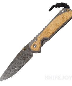 Chris Reeve Knives Large Sebenza 31 Boomerang Damascus Drop Point Double Gold Lug Blade with Box Elder Inlay Matte Finish Handles