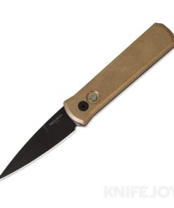 Pro-tech Knives 7112 GODSON Limited DLC Black Plain Blade with SW Solid Bronze Aluminum Handle/ Black MOP Button/ All Black Hardware