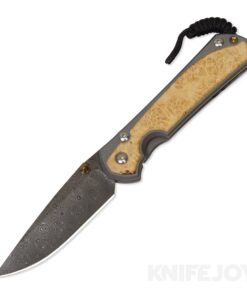Chris Reeve Knives Large Sebenza 31 Raindrop Damascus Drop Point Blade with Box Elder Inlay Matte Finish Handles