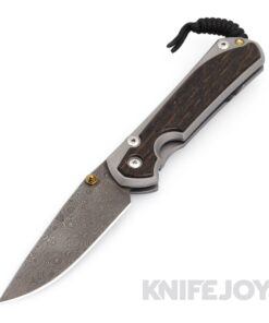 Chris Reeve Knives Large Sebenza 31 Raindrop Damascus Drop Point Double Gold Lug Blade with Bog Oak Inlay Matte Handles