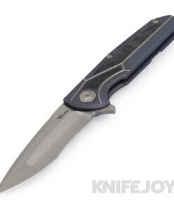 Reate K-4 Frame Lock Knife Satin Finish Blade with Blue Titanium/ Carbon Fiber Inlay Handles