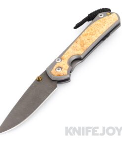 Chris Reeve Knives Large Sebenza 31 Ladder Damascus Drop Point Double Gold Lug Blade with Box Elder Inlay Matte Finish Handles
