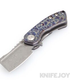 Kansept Knives K3030D1 Mini Korvid Liner Lock Damascus Blade with Lightning Strike Anodized Titanium Handles