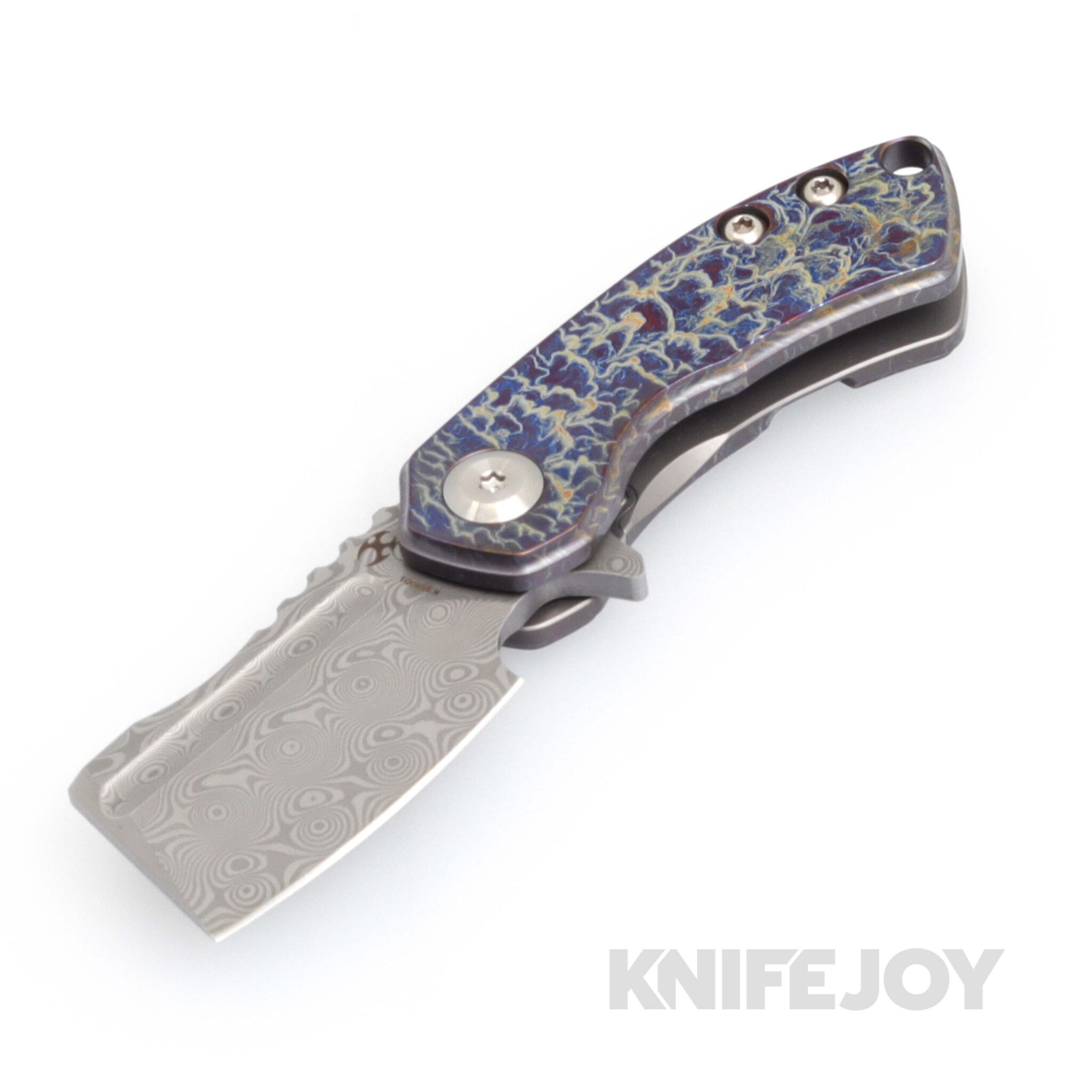 Kansept Knives K3030D1 Mini Korvid Liner Lock Damascus Blade with Lightning Strike Anodized Titanium Handles
