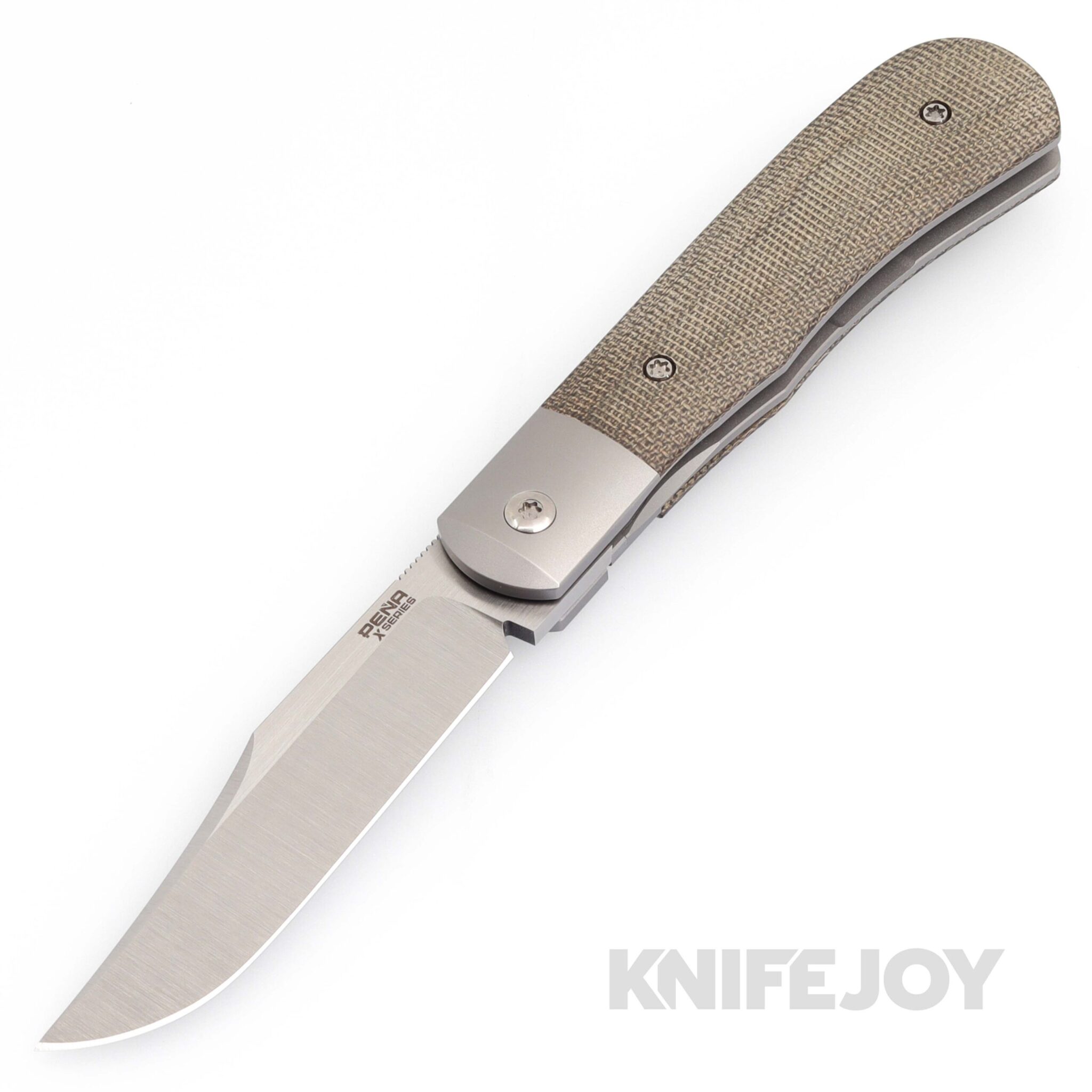 Enrique Pena X Series Front Flipper Large Texas Trapper M390 Blade with Green Canvas Micarta Handles