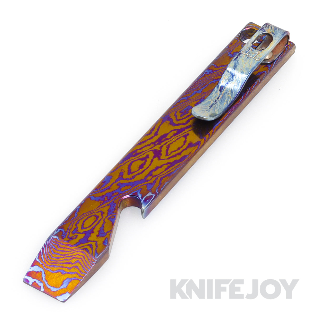 Maverick Customs 4.50" Mokuti Scrambled Pattern Titanium Pocket Pry Bar/ Bottle Opener