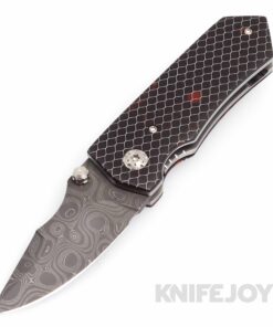 K.C. Gray Knives Custom Squeegee Nichols Damascus Blackout Blade with Translucent Orange C-Tek with Mottled Liner Scales