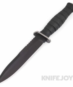 Defiant 7 Knives M320 3V Hand Ground Black Cerakote Blade with Injection Molded Handle/ Titanium Guard and Butt Cap with Black Leather Sheath