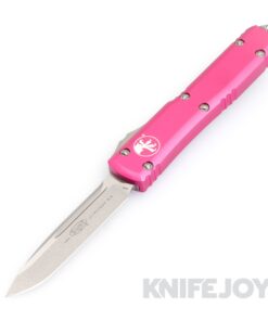 MICROTECH 121-10PK Ultratech OTF Auto Stonewash Drop Point Standard Blade with Pink Aluminum Handles
