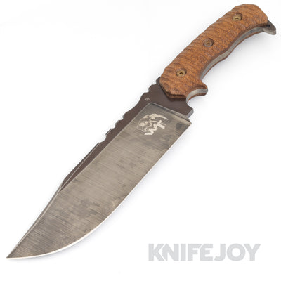 Wander Tactical WTK209 Drago Raw D2 Blade Finish with Brown Grooved Micarta Handles