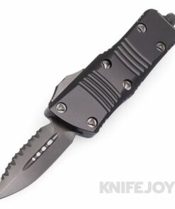 MICROTECH 238-3DLCTSH Troodon-Mini OTF Auto Double Edge Cerakote Shadow DLC Serrated Blade with DLC Hardware/ Black Aluminum Handles