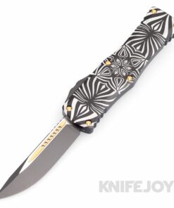 MICROTECH 703-1TSOS Hera Auto OTF Signature Series 2Toned Black with Gold Accents Blade with Source Artwork Black Aluminum/ Bronze Handles