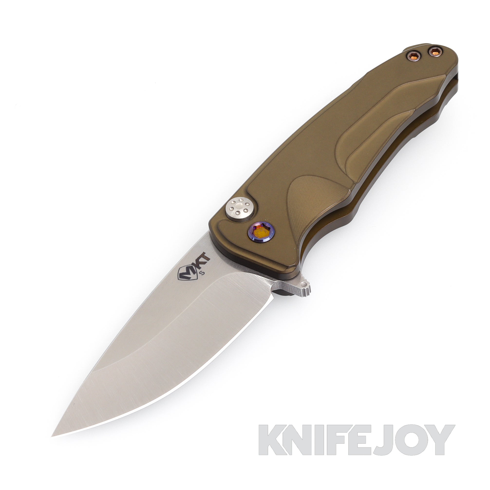 Medford Smooth Criminal Flipper Knife S35VN Tumbled Blade with Yellow Gold Handles/ Flamed Hardware and Clip