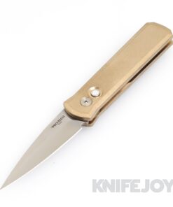 Pro-tech Knives 7110 GODSON Limited Satin Plain Edge Blade with SW Solid Bronze Aluminum Handle/ MOP Button/ Satin Hardware/ Bronze Ti Clip