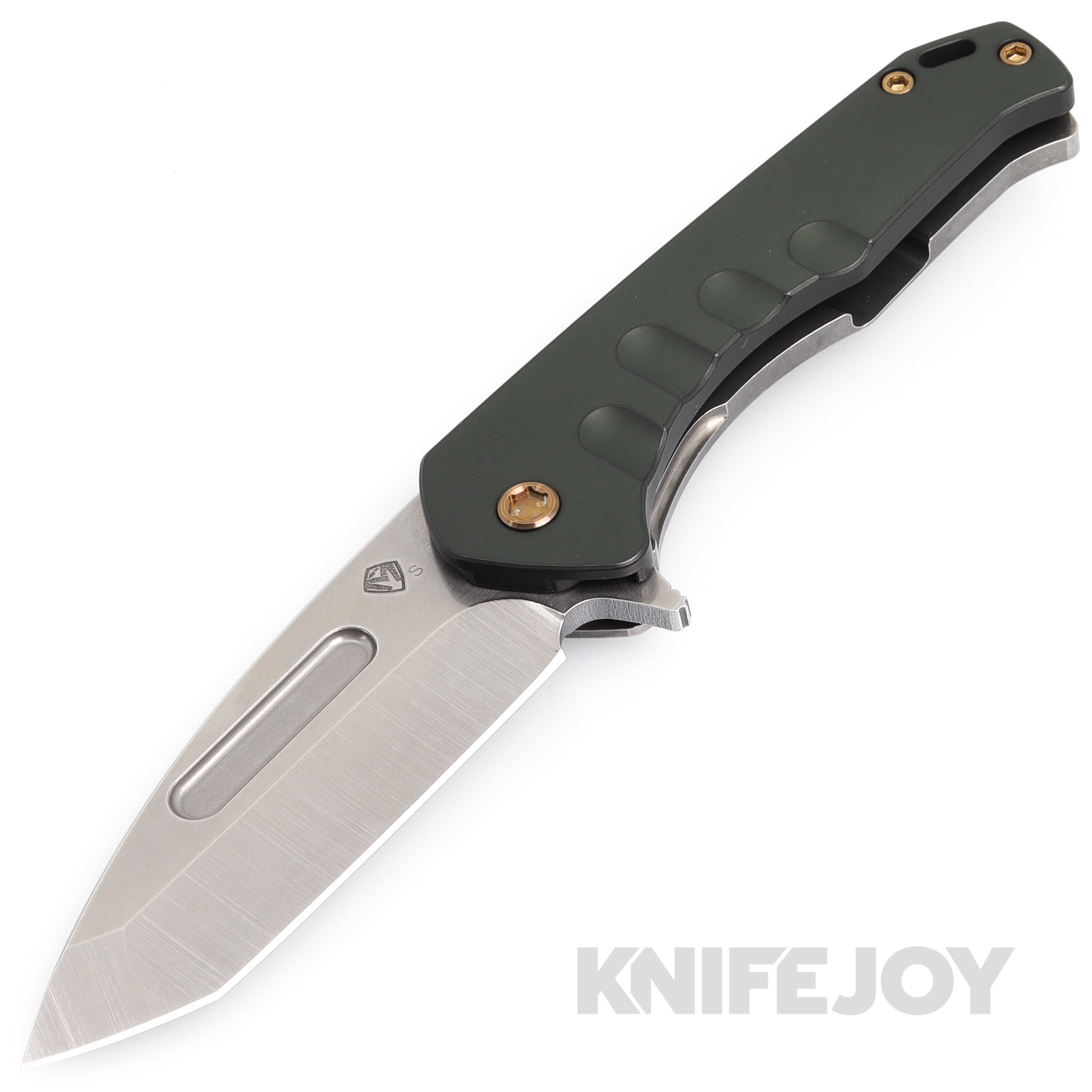 Medford Praetorian Swift FL Flipper S35VN Tumbled Tanto Blade with Hunter Green Aluminum Handles/ Bronze Hardware and Clip