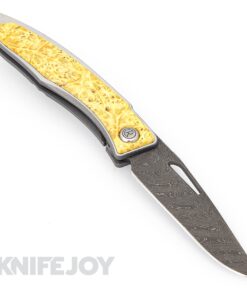 Chris Reeve Knives 2021 Mnandi Drop Point Boomerang Damascus Blade with Box Elder Inlay Left Handed Knife