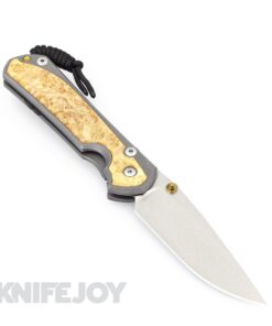 Chris Reeve Knives Large Sebenza 31 LEFT HAND Drop Point Plain Blade/ Double Gold Lugs with Box Elder Inlay Handles