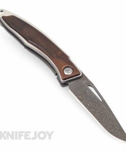 Chris Reeve Knives 2021 Mnandi Drop Point Boomerang Damascus Blade with Macassar Ebony Inlay Handles/ Left Handed Knife