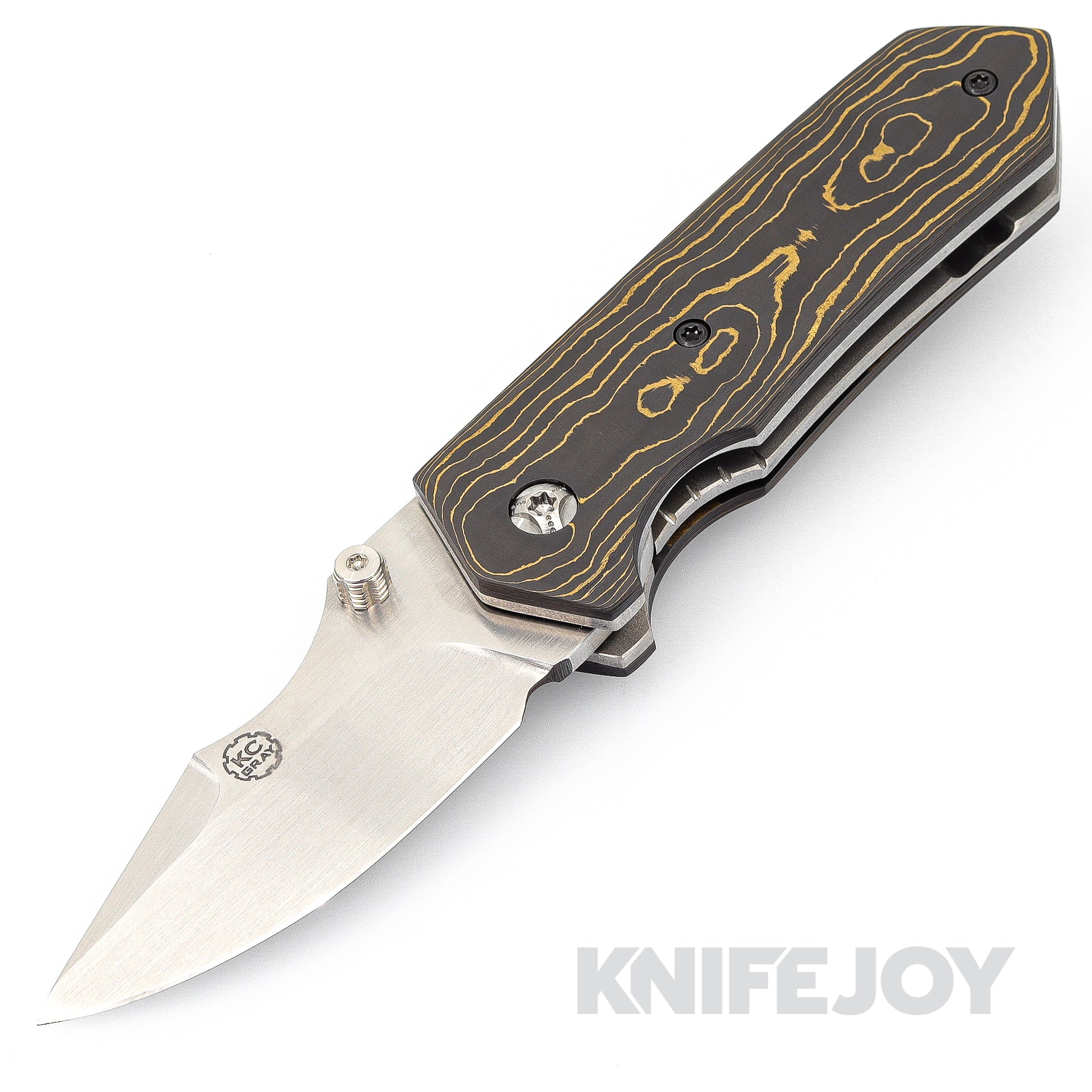 K.C. Gray Knives Custom Squeegee Magnacut Blade with Gold Camo Fat Carbon Scales
