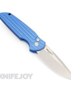 Pro-tech Knives PTTR-3L-1BLUE Left Handed Tactical Response 3 Auto Folder Plain Stonewash Clip Point Blade with BLUE Grooved Handle