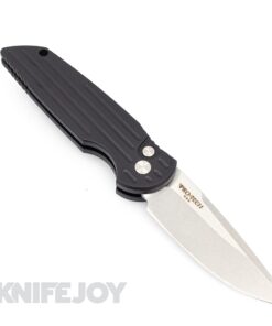Pro-tech Knives PTTR-3L-1 Left Handed Tactical Response 3 Auto Folder Plain Stonewash Clip Point Blade with Black Grooved Handle