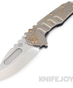Medford Knives Praetorian "T" Magnacut Tumbled Drop Point Blade with Tumbled Bronze Laurel Leaf Handles/ Dark Brass/ Brz Hardware and Clip