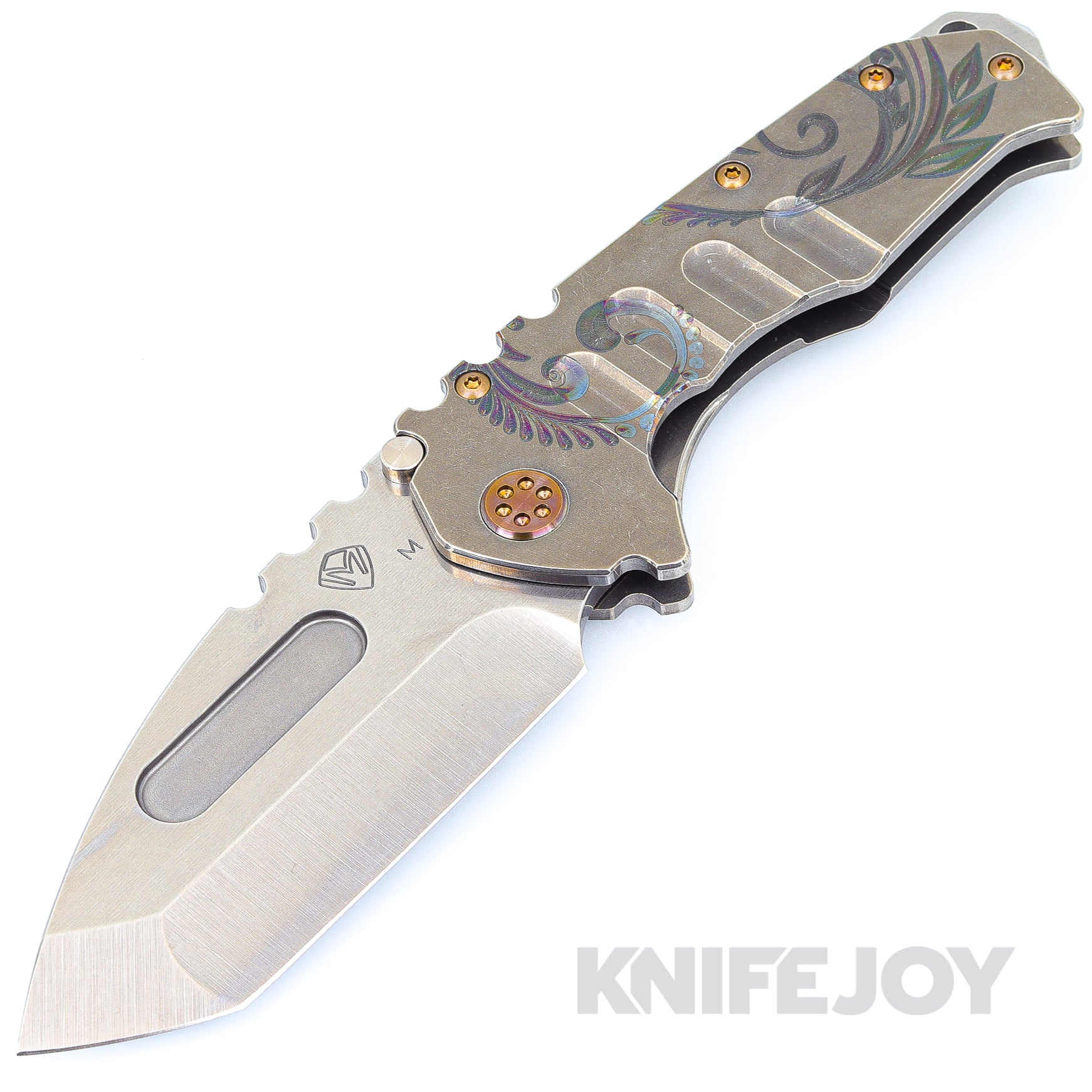 Medford Knives Praetorian "T" Magnacut Tumbled Tanto Blade with Tumbled Bronze Laurel Leaf Handles/ Dark Brass/ Bronze Hardware and Clip