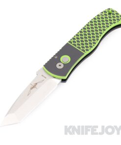 Pro-tech Knives KnifeJoy Exclusive Emerson KJoy.CQC7.01 Stonewash Chisel Tanto Blade Auto Knife with Green/ Black Fish Scale G10 and Black Aluminum Handles